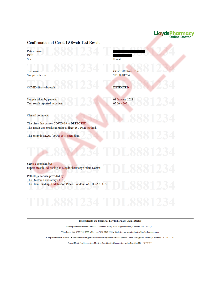 COVID-19 results certificate