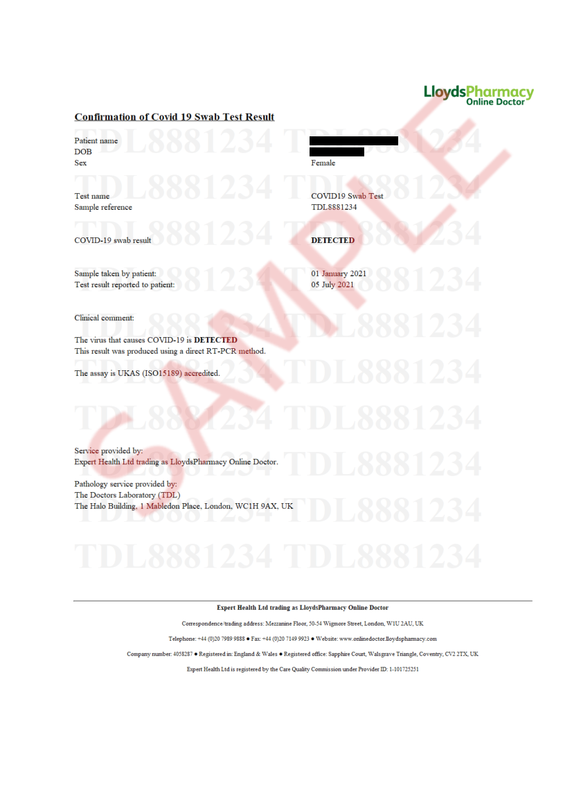 COVID 19 Test Certificate LloydsPharmacy Online Doctor UK   Certificate Example   Picture Data 